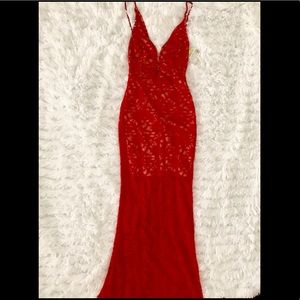 Red Lace Overlay Mermaid Dress